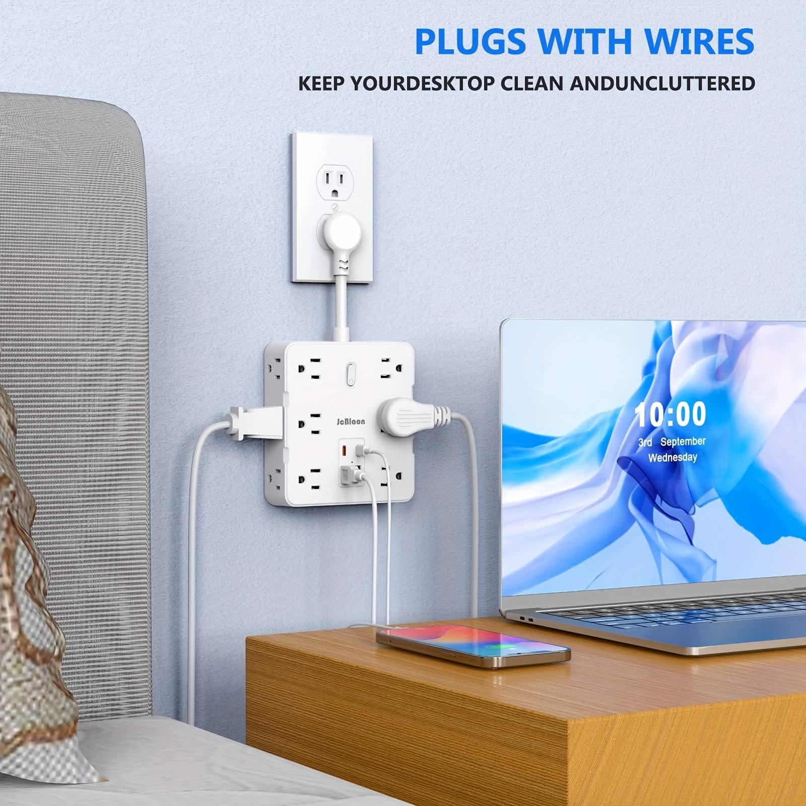 16-in-1 Power Strip – 12 AC Outlets & 4 USB Ports, White